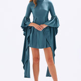 Satin Back Decollete Batwing Sleeve Short Evening Dress - 4045C