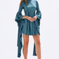 Satin Back Decollete Batwing Sleeve Short Evening Dress