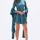 Satin Back Decollete Batwing Sleeve Short Evening Dress - 4045C