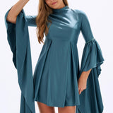 Satin Back Decollete Batwing Sleeve Short Evening Dress - 4045C