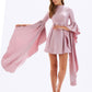 Satin Back Decollete Batwing Sleeve Short Evening Dress