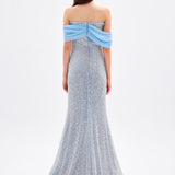 Low Shoulder Detailed Stone Strapless Long Evening Dress - 9016C