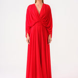 V-Neck Shirred Long Evening Dress - 9047C