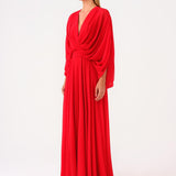 V-Neck Shirred Long Evening Dress - 9047C