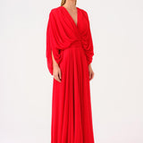 V-Neck Shirred Long Evening Dress - 9047C