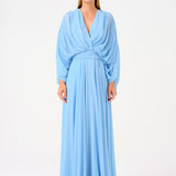 V-Neck Shirred Long Evening Dress - 9047C