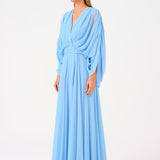 V-Neck Shirred Long Evening Dress - 9047C