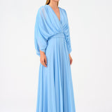 V-Neck Shirred Long Evening Dress - 9047C