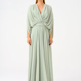 V-Neck Shirred Long Evening Dress - 9047C