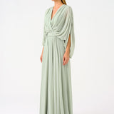 V-Neck Shirred Long Evening Dress - 9047C