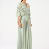 V-Neck Shirred Long Evening Dress - 9047C