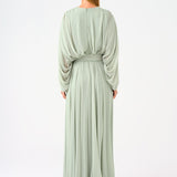 V-Neck Shirred Long Evening Dress - 9047C