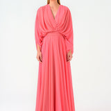 V-Neck Shirred Long Evening Dress - 9047C