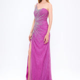 Mambo Asymmetrical Neck Slit Stone Evening Dress - 922MG203