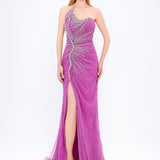 Mambo Asymmetrical Neck Slit Stone Evening Dress - 922MG203