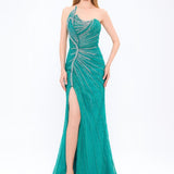 Mambo Asymmetrical Neck Slit Stone Evening Dress - 922MG203