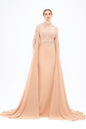 Mambo Long Sleeve Stand Collar Stoned Long Evening Dress - 917MG771