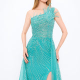 Mambo Sequined Slit One Shoulder Evening Dress - 928MG838