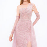 Mambo Sequined Slit One Shoulder Evening Dress - 928MG838