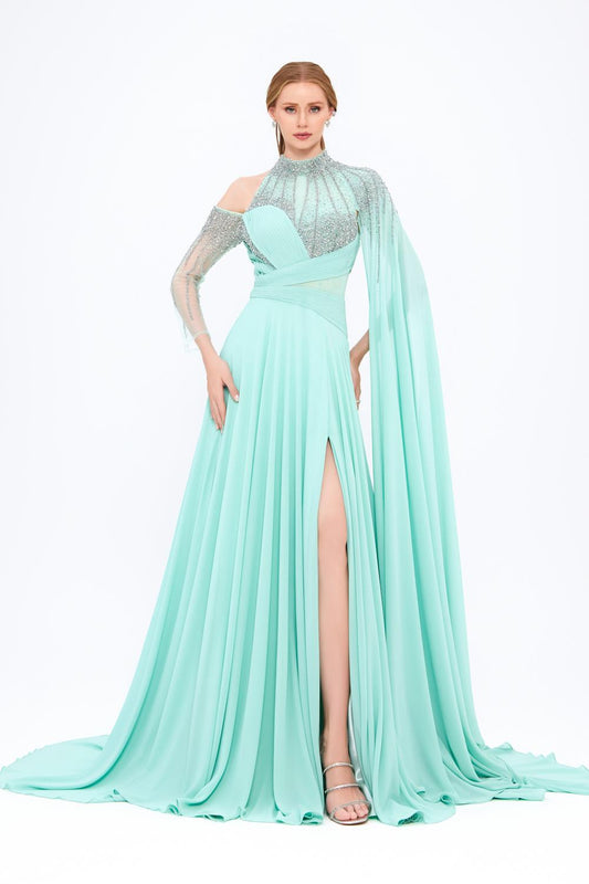 Mambo Slit Shoulder Detail Evening Dress - 917MG772