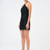 Mini Evening Dress with Neck Straps and Stones - 9186C