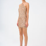 Mini Evening Dress with Neck Straps and Stones - 9186C