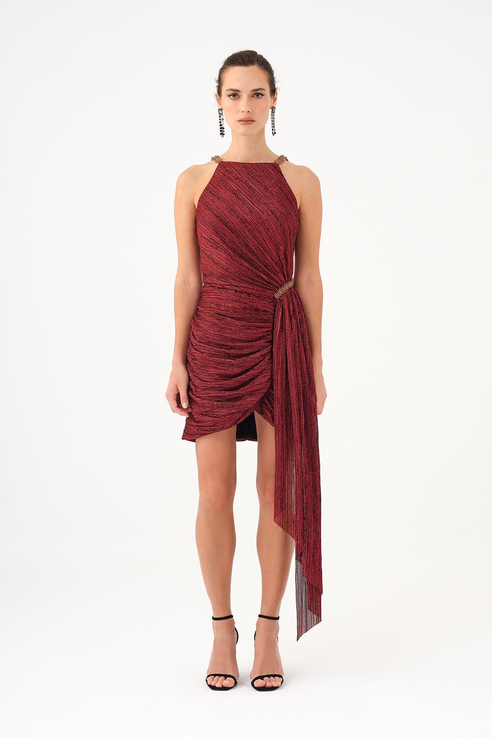 Mini Evening Dress with Stone Drape Detail