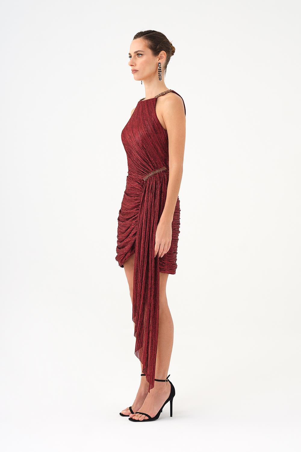 Mini Evening Dress with Stone Drape Detail