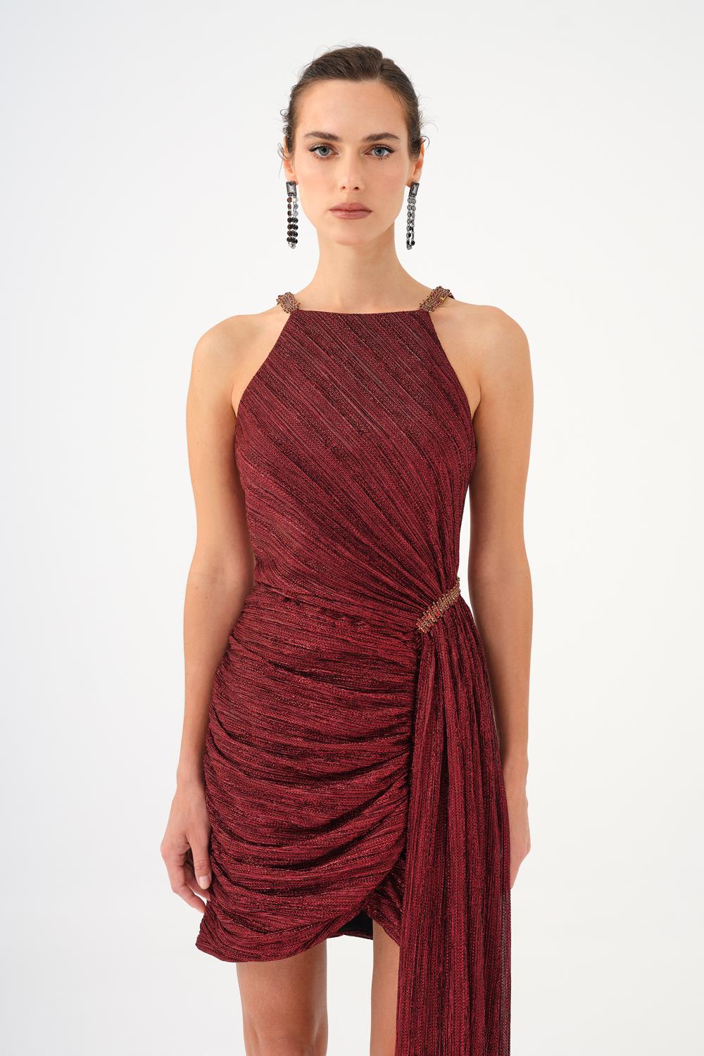 Mini Evening Dress with Stone Drape Detail