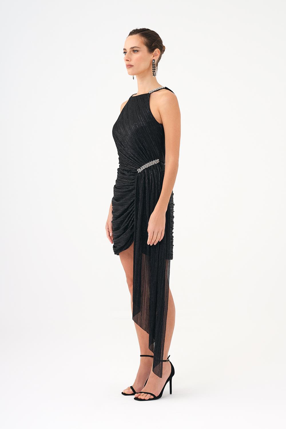 Mini Evening Dress with Stone Drape Detail