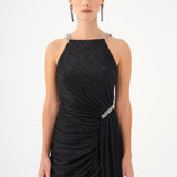 Mini Evening Dress with Stone Drape Detail