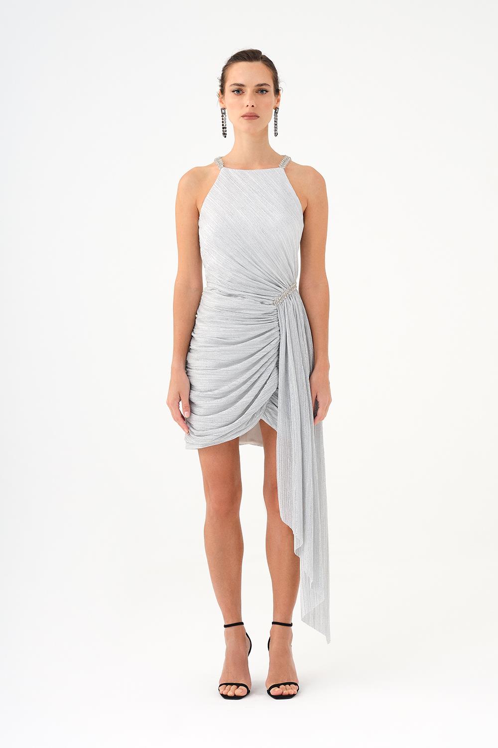 Mini Evening Dress with Stone Drape Detail