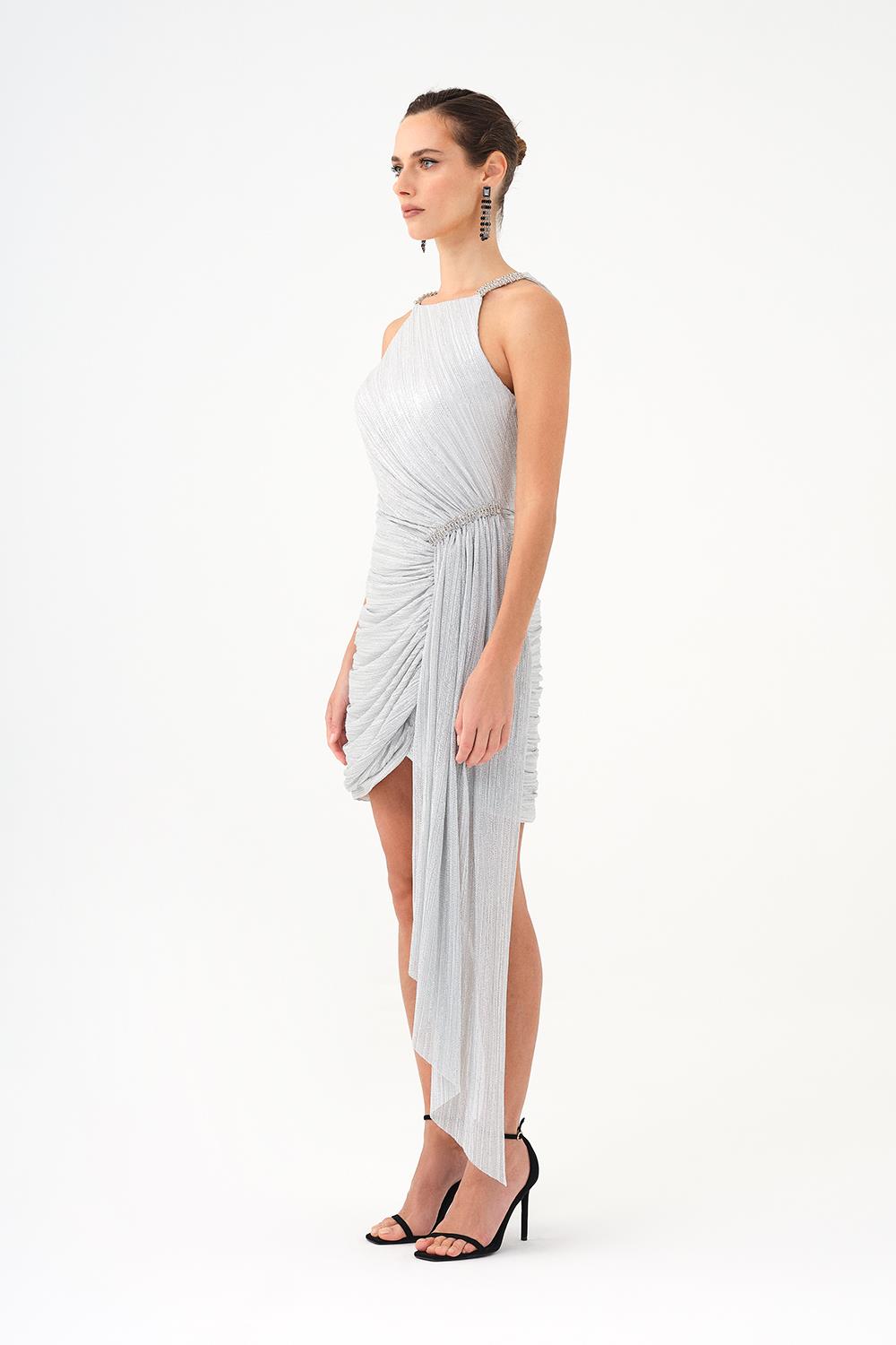 Mini Evening Dress with Stone Drape Detail