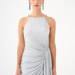 Mini Evening Dress with Stone Drape Detail