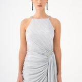 Mini Evening Dress with Stone Drape Detail