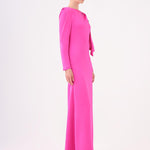 Narrow Cut Stone Embroidered Crepe Long Evening Dress