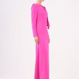 Narrow Cut Stone Embroidered Crepe Long Evening Dress