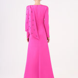 Narrow Cut Stone Embroidered Crepe Long Evening Dress