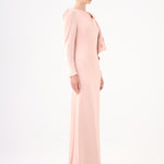 Narrow Cut Stone Embroidered Crepe Long Evening Dress