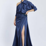 Neck Strappy Draped Slit Long Evening Dress