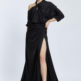 Neck Strappy Draped Slit Long Evening Dress - 2062