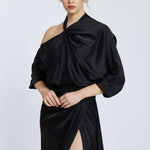 Neck Strappy Draped Slit Long Evening Dress