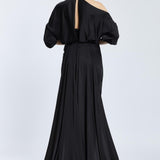 Neck Strappy Draped Slit Long Evening Dress - 2062