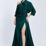 Neck Strappy Draped Slit Long Evening Dress