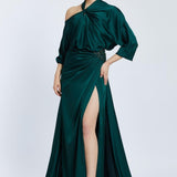 Neck Strappy Draped Slit Long Evening Dress - 2062