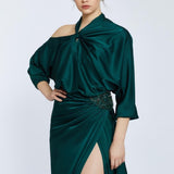 Neck Strappy Draped Slit Long Evening Dress - 2062