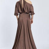 Neck Strappy Draped Slit Long Evening Dress - 2062