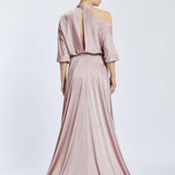 Neck Strappy Draped Slit Long Evening Dress