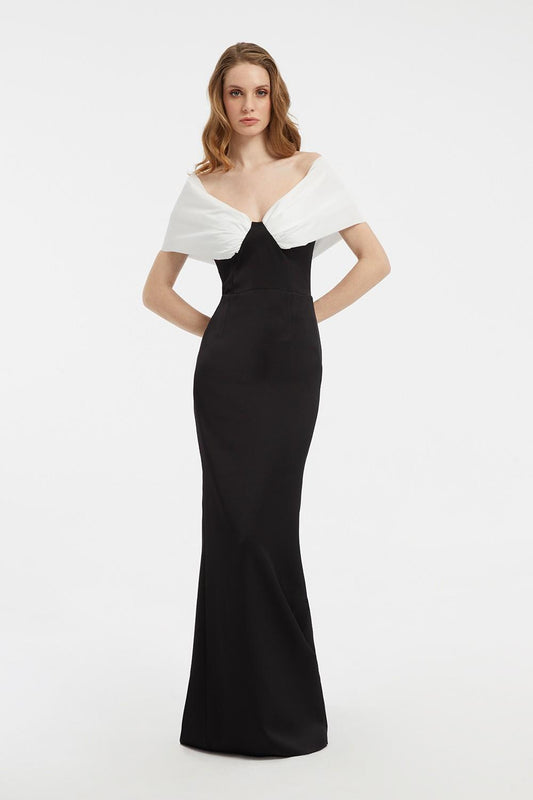 Off-Shoulder Bow Detailed Long Evening Dress - 5029C