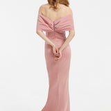 Off-Shoulder Bow Detailed Long Evening Dress - 5029C